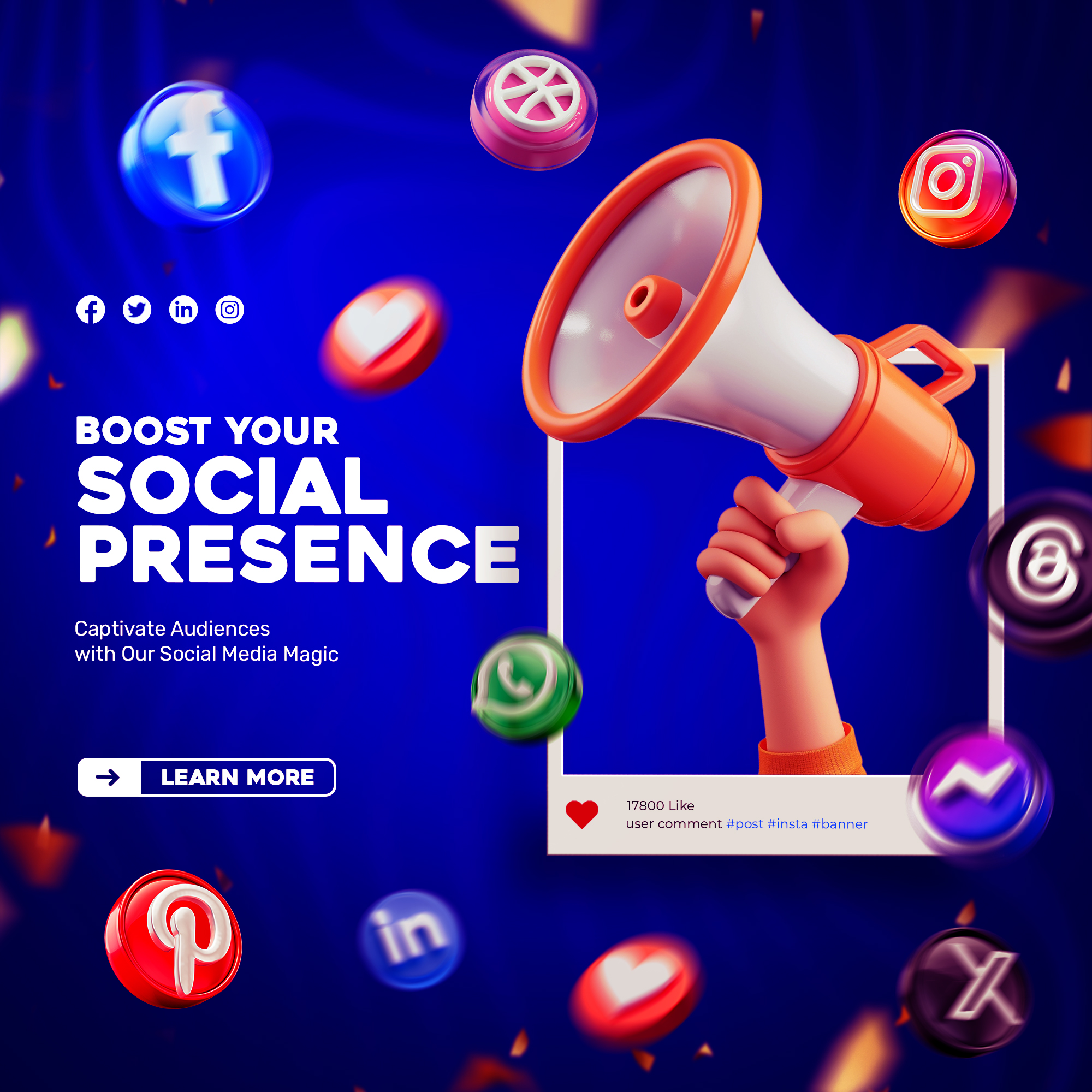 Social Media Instagram Digital Marketing Concept 3D Rendering Post Template